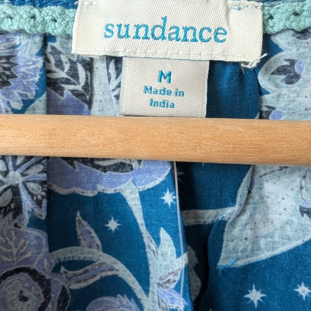 Sundance Arvilla Blue Floral Cotton Silk Blend Peasant Blouse Top Sz M Boho New - Picture 7 of 8